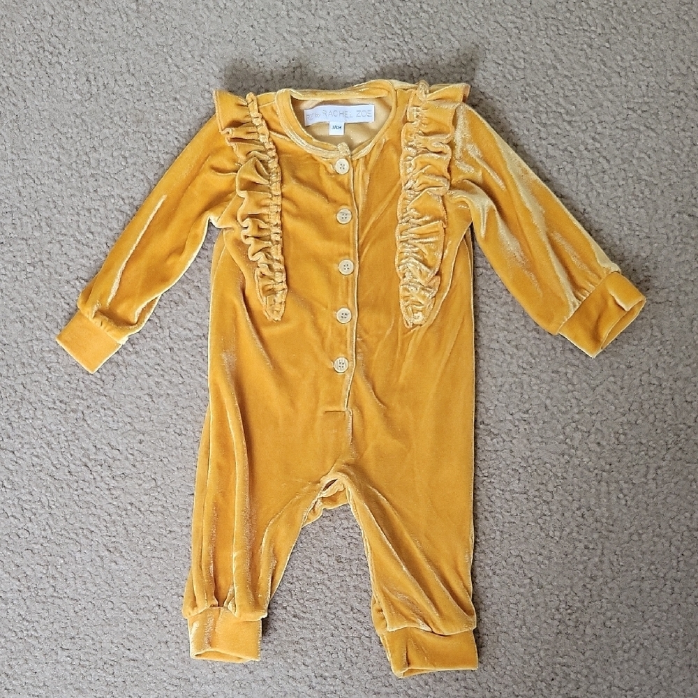 Rachel Zoe Baby Girl Mustard Yellow Velvet One Piece - Size 3-6M
